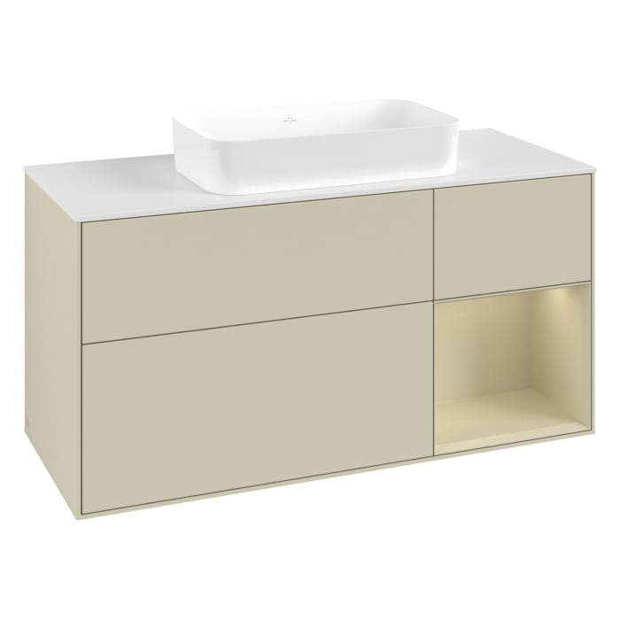 Villeroy & Boch Finion Waschtischunterschrank 120 cm mit Regalelement rechts und Abdeckplatte