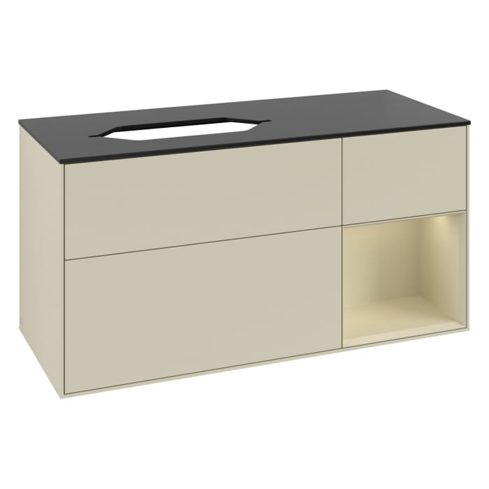 Villeroy & Boch Finion Waschtischunterschrank 120 cm mit Regalelement rechts und Abdeckplatte