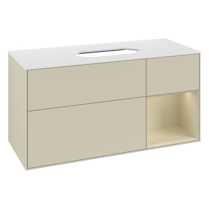 Villeroy & Boch Finion Waschtischunterschrank 120 cm mit Regalelement rechts und Abdeckplatte