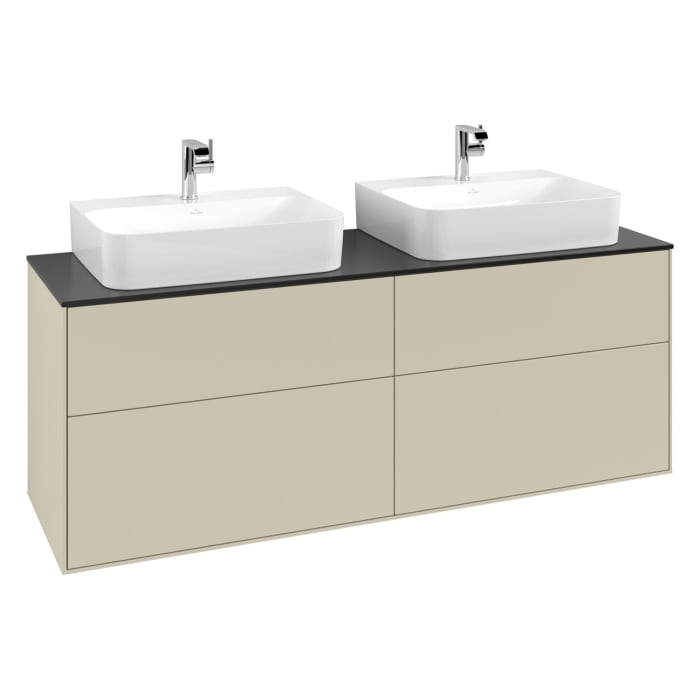 Villeroy & Boch Finion Waschtischunterschrank 160 cm mit Abdeckplatte und LED Wandbeleuchtung, für 2 Aufsatzwaschtische