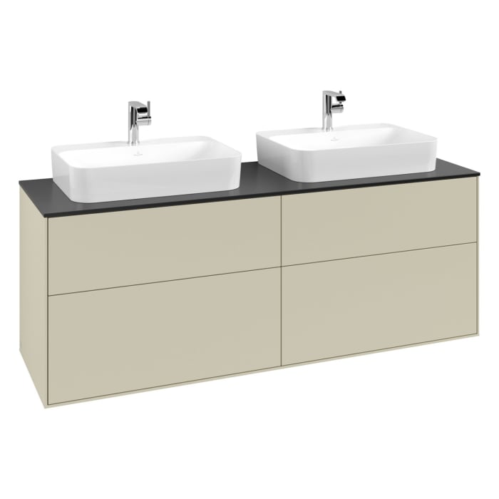 Villeroy & Boch Finion Waschtischunterschrank 160 cm mit Abdeckplatte und LED Wandbeleuchtung, für 2 Aufsatzwaschtische