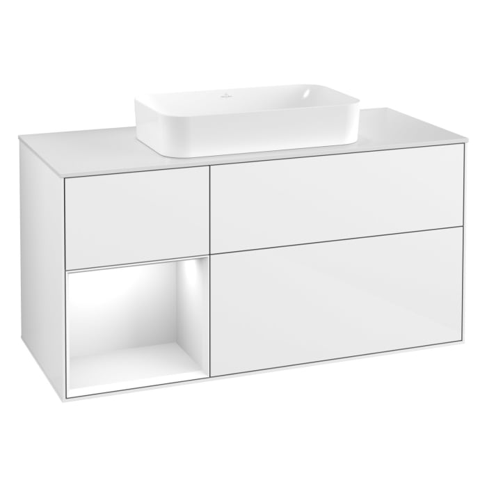 Villeroy & Boch Finion Waschtischunterschrank 120 cm mit Regalelement links und Abdeckplatte
