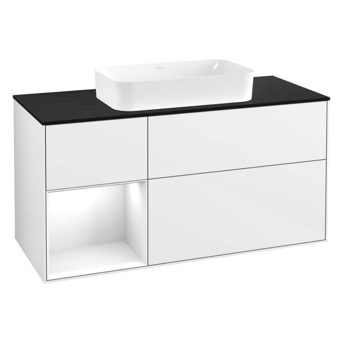 Villeroy & Boch Finion Waschtischunterschrank 120 cm mit Regalelement links und Abdeckplatte