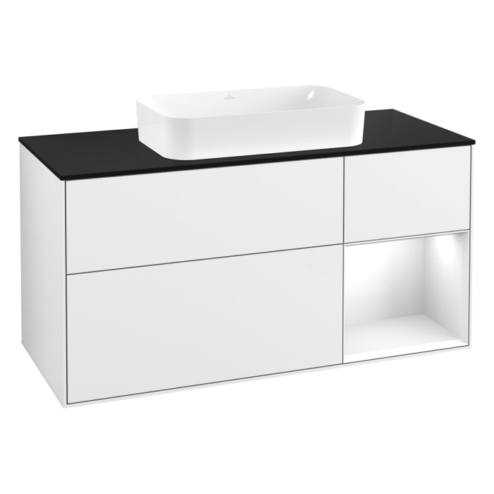 Villeroy & Boch Finion Waschtischunterschrank 120 cm mit Regalelement rechts und Abdeckplatte
