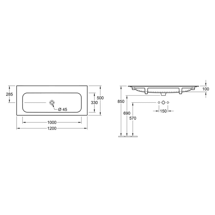 Villeroy & Boch Finion Schrankwaschtisch 120 cm ohne Hahnloch, ohne Überlauf