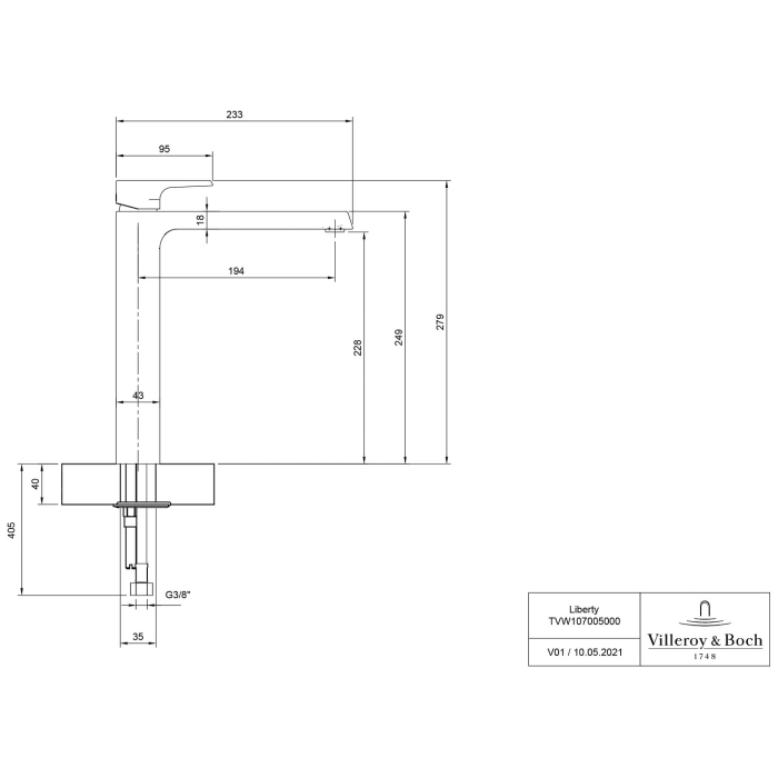 Villeroy & Boch Liberty Einhebel-Waschtischarmatur erhöht