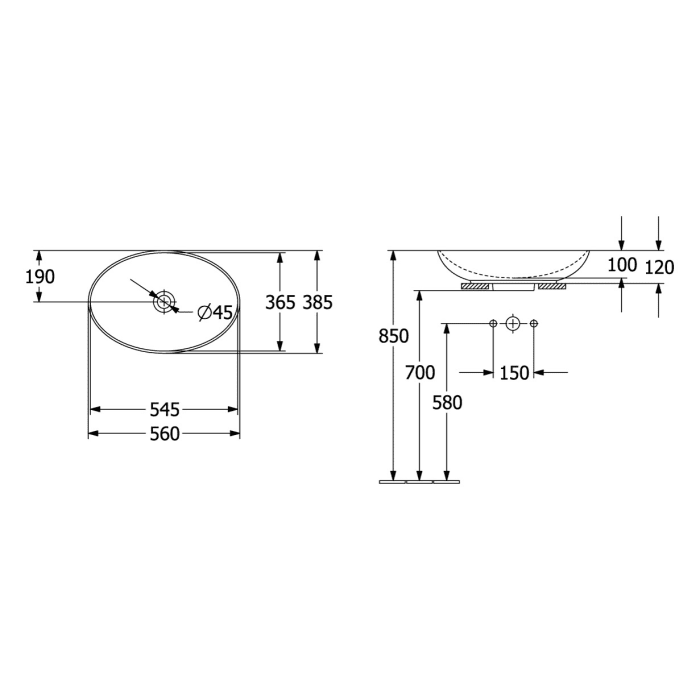 Villeroy & Boch Loop & Friends Aufsatzwaschtisch 56 x 38 cm mit Überlauf