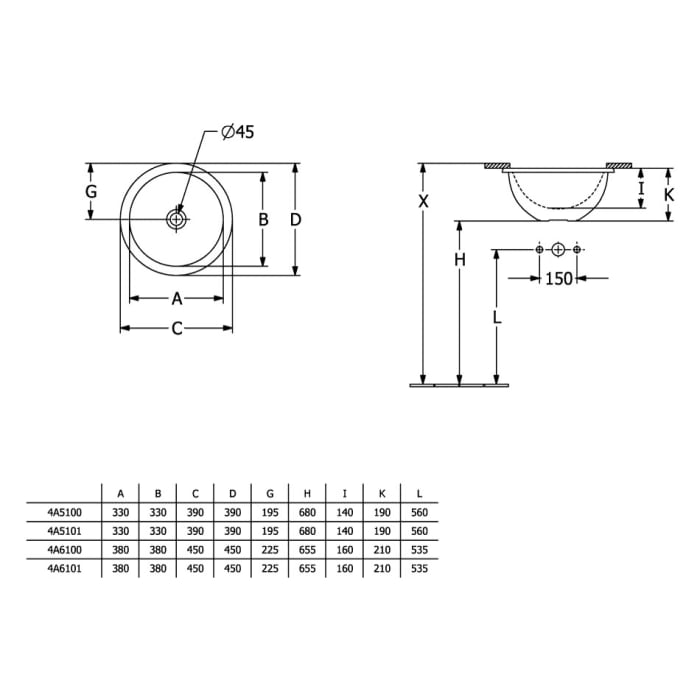 Villeroy & Boch Loop & Friends Unterbauwaschbecken Ø 38 cm, ohne Überlauf