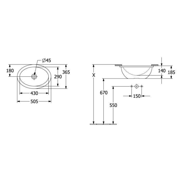 Villeroy & Boch Loop & Friends Unterbauwaschbecken 43 x 29 cm mit Überlauf