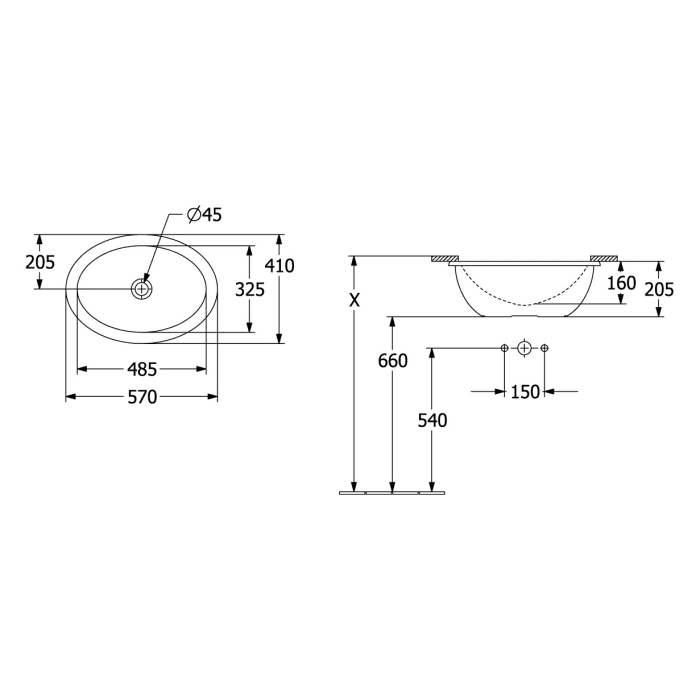 Villeroy & Boch Loop & Friends Unterbauwaschbecken 48,5 x 32,5 cm mit Überlauf