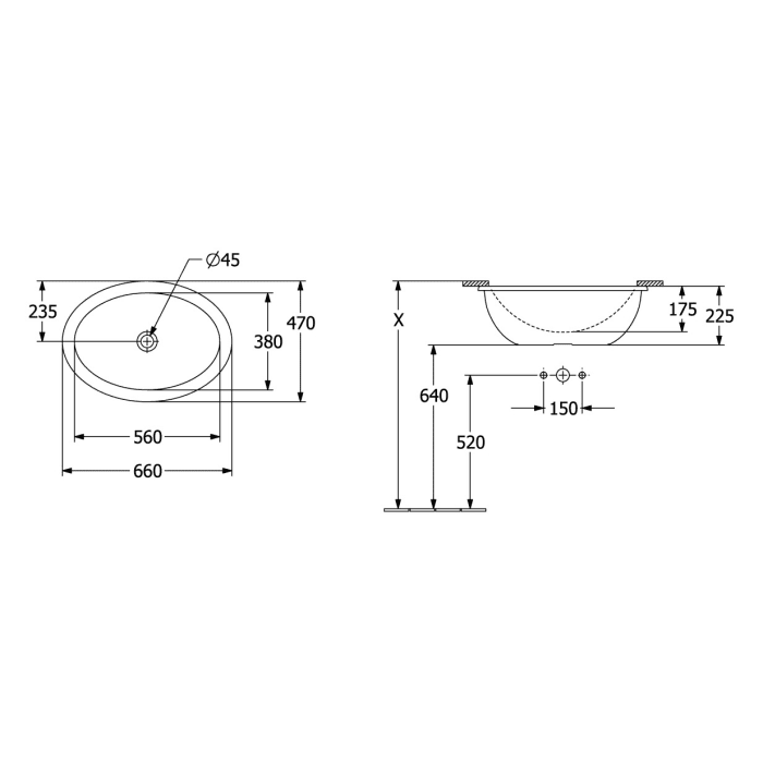 Villeroy & Boch Loop & Friends Unterbauwaschbecken 56 x 38 cm mit Überlauf