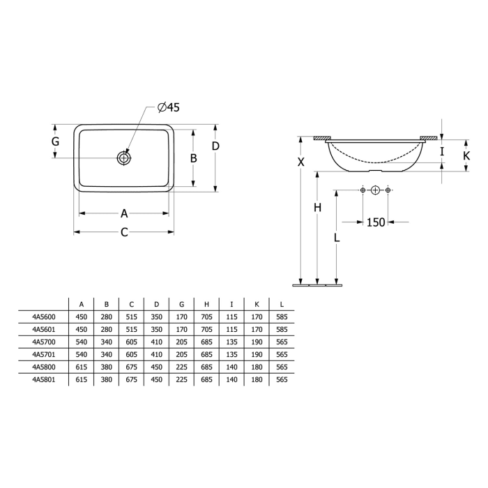 Villeroy & Boch Loop & Friends Unterbauwaschbecken 61,5 x 38 cm, ohne Überlauf