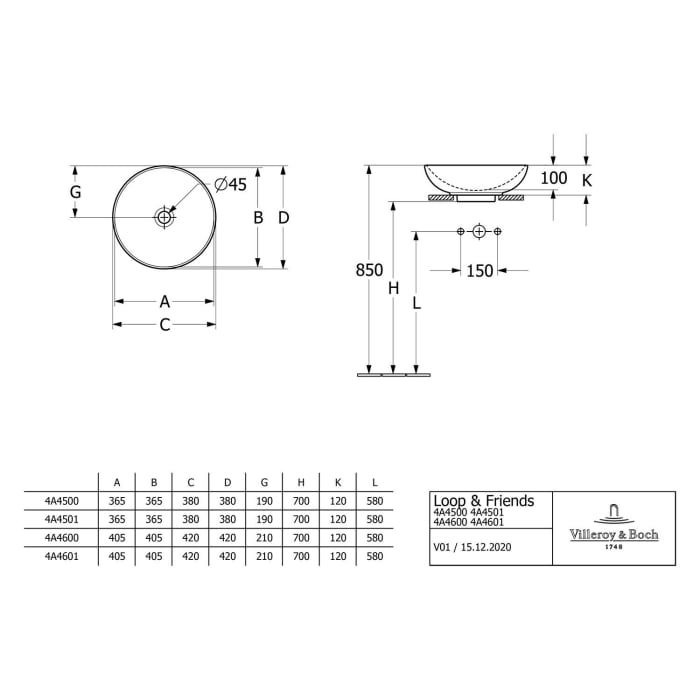 Villeroy & Boch Loop & Friends Aufsatzwaschtisch Ø 38 cm ohne Überlauf