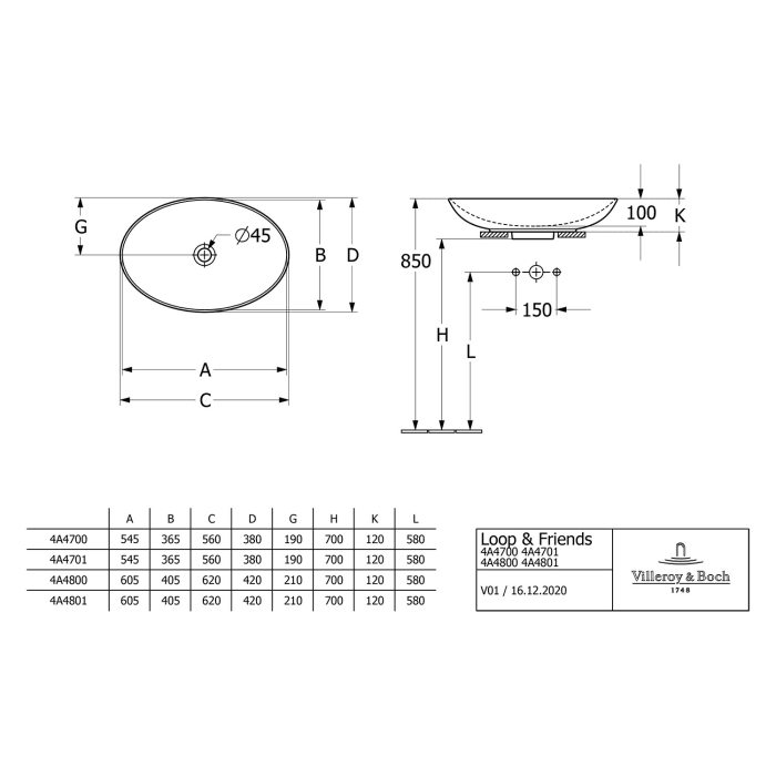 Villeroy & Boch Loop & Friends Aufsatzwaschtisch oval 62 x 42 cm