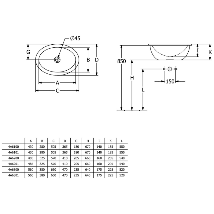 Villeroy & Boch Loop & Friends Einbauwaschbecken oval 57 x 41 cm, mit Überlauf