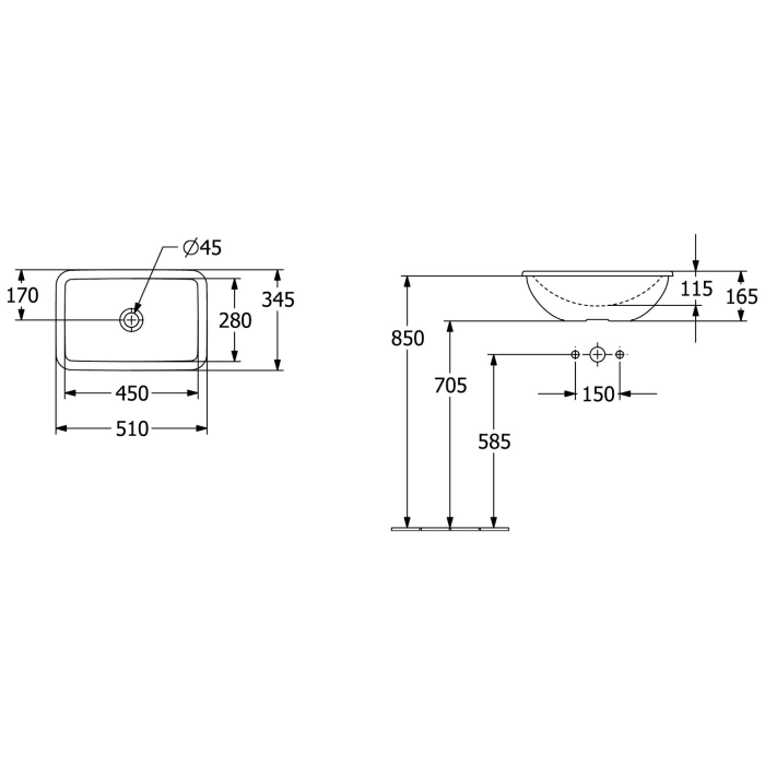 Villeroy & Boch Loop & Friends Einbauwaschbecken rechteckig 51 x 34 cm, ohne Überlauf