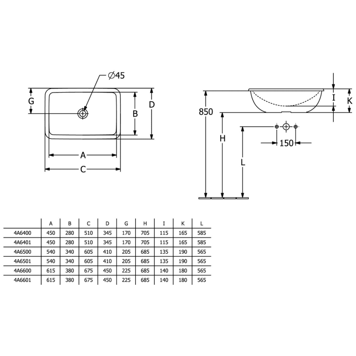 Villeroy & Boch Loop & Friends Einbauwaschbecken rechteckig 67,5 x 45 cm, mit Überlauf