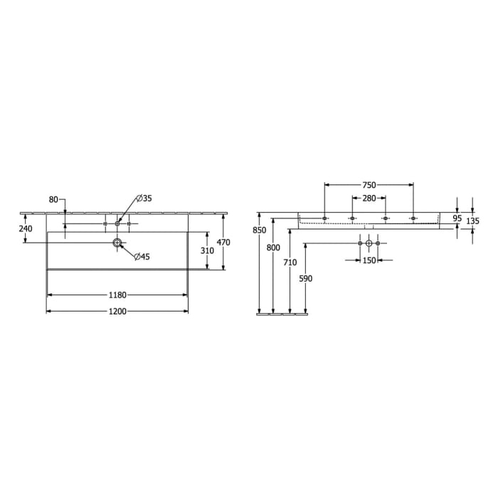 Villeroy & Boch Memento 2.0 Waschtisch 120 cm ohne Hahnloch, mit Überlauf