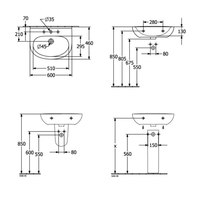 Villeroy & Boch O.novo Waschtisch 60 x 46 cm, mit Überlauf