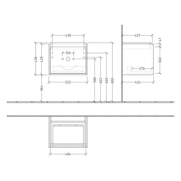 Villeroy & Boch Skyla Waschtischunterschrank 52,2 x 43,6 cm, 1 Auszug