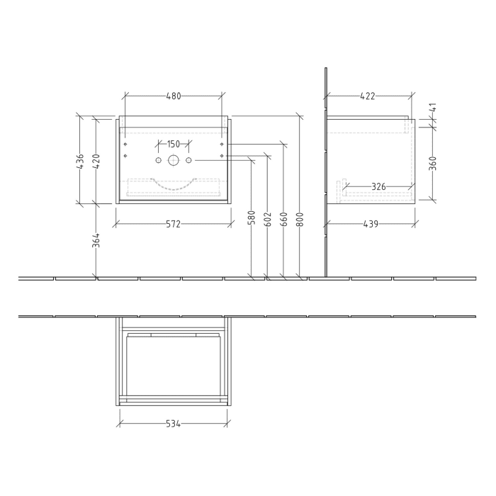 Villeroy & Boch Skyla Waschtischunterschrank 57,2 x 43,6 cm, 1 Auszug
