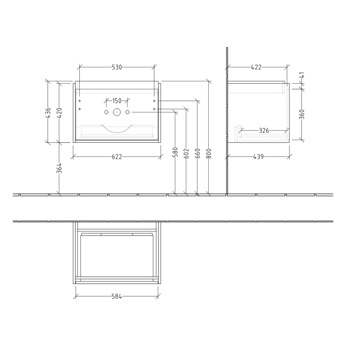 Villeroy & Boch Skyla Waschtischunterschrank 62,2 x 43,6 cm, 1 Auszug