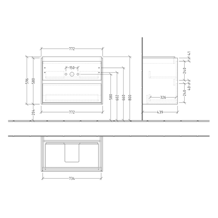 Villeroy & Boch Skyla Waschtischunterschrank 77,2 x 59,6 cm, 2 Auszüge