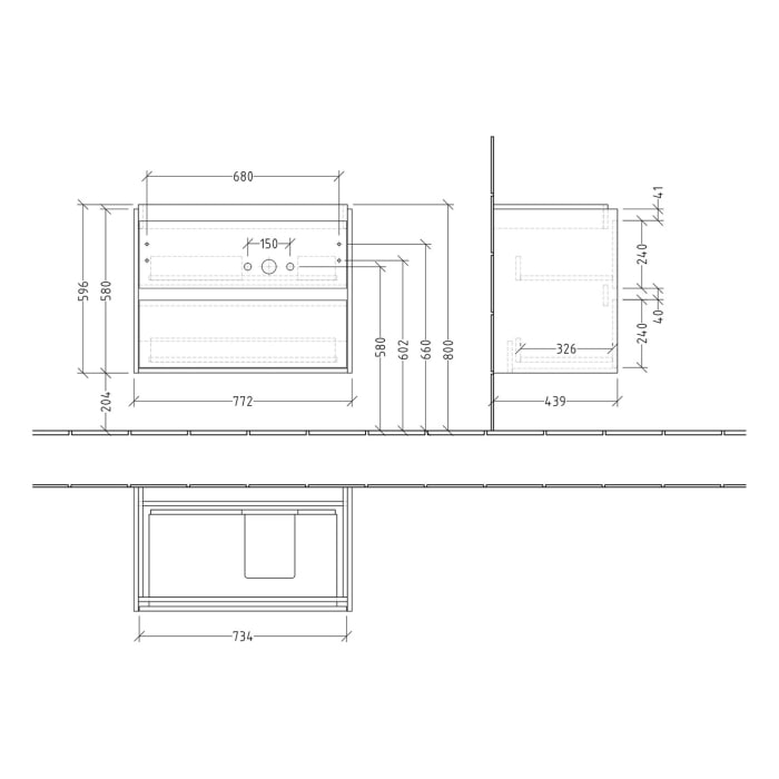 Villeroy & Boch Skyla Waschtischunterschrank 77,2 x 59,6 cm, 2 Auszüge