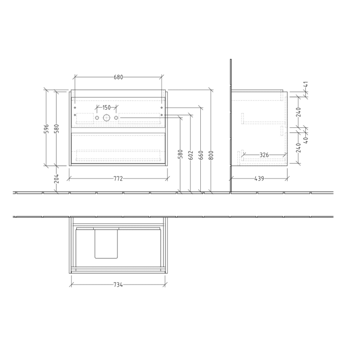 Villeroy & Boch Skyla Waschtischunterschrank 77,2 x 59,6 cm, 2 Auszüge