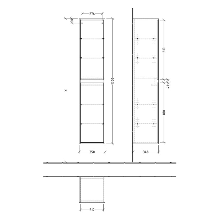Villeroy & Boch Skyla Hochschrank 35 x 170 cm, Anschlag links