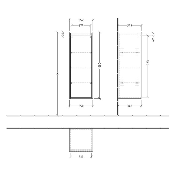 Villeroy & Boch Skyla Seitenschrank 35 x 100 cm, Anschlag rechts