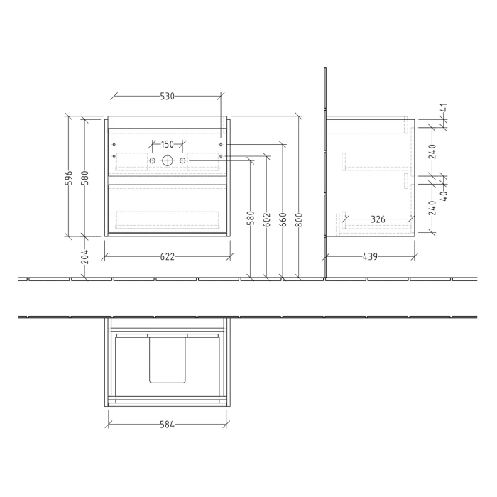 Villeroy & Boch Skyla Waschtisch mit Unterschrank 65 cm, 2 Auszüge