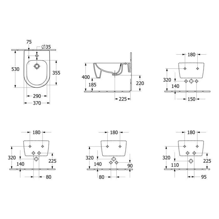 Villeroy & Boch Skyla Bidet wandhängend, 37 x 53 cm mit CeramicPlus