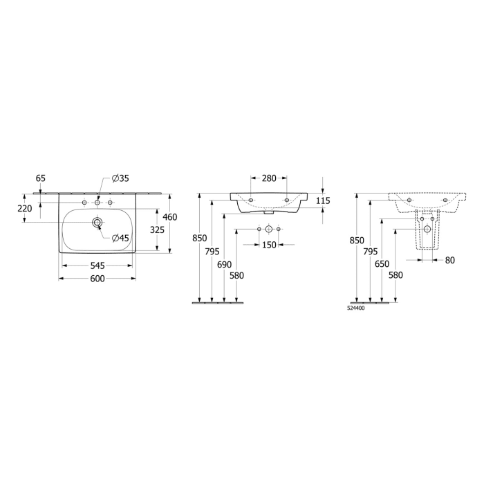 Villeroy & Boch Skyla Waschbecken 60 x 46 cm, ohne Überlauf