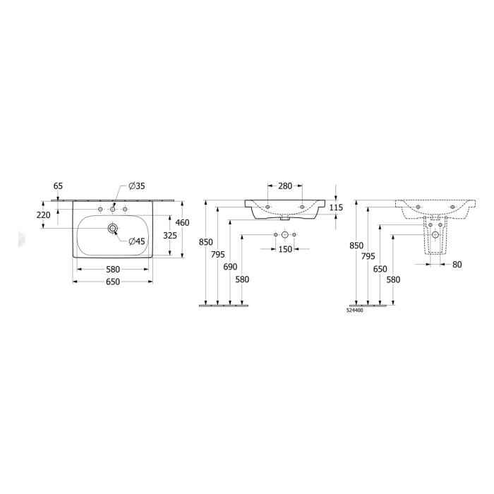 Villeroy & Boch Skyla Waschbecken 65 x 46 cm, mit Überlauf