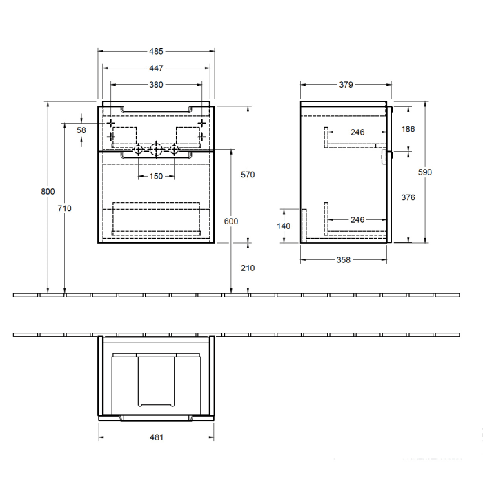 Villeroy & Boch Subway 2.0 Waschtischunterschrank XXL 48,5 cm, Griffe chromfarbig glänzend, 2 Auszüge