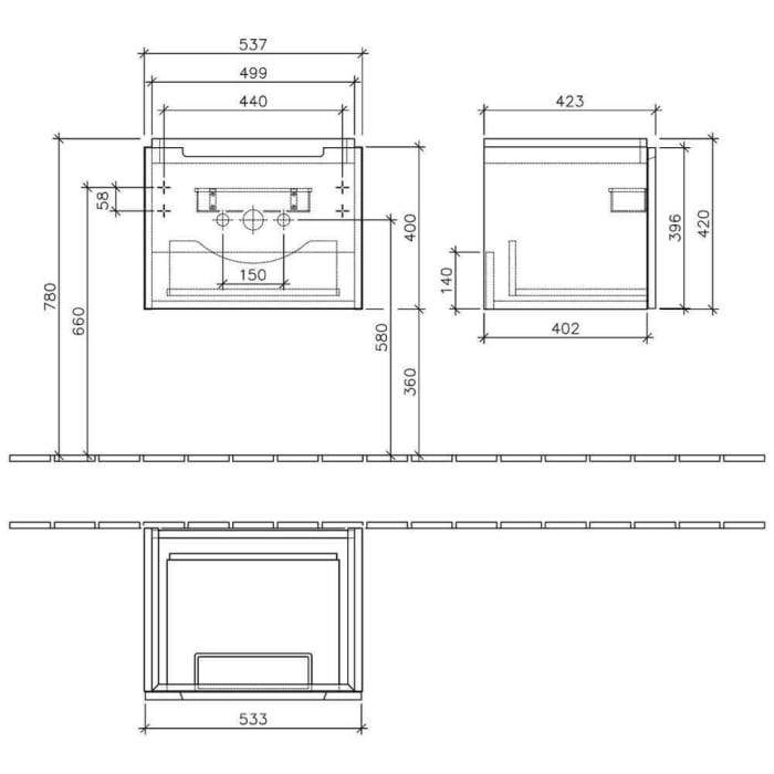 Villeroy & Boch Subway 2.0 Waschtischunterschrank 53,7 cm, Griff chromfarbig glänzend, 1 Auszug