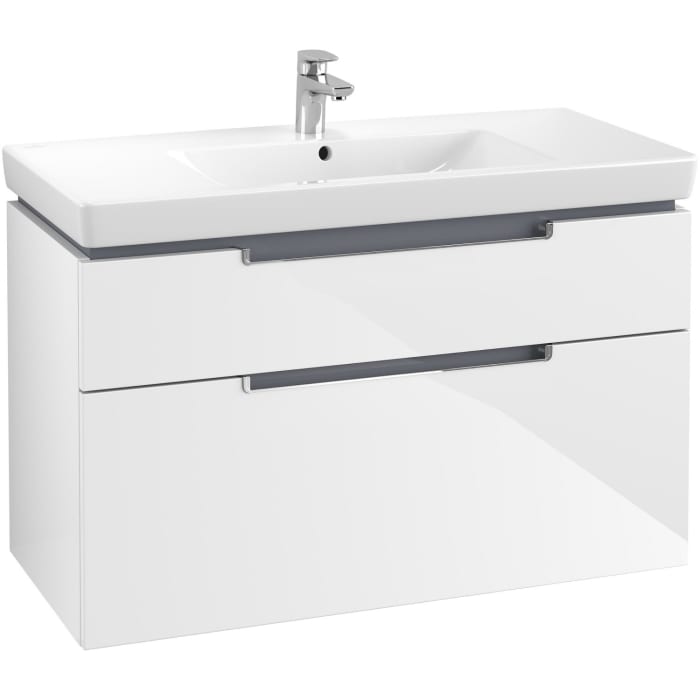 Villeroy & Boch Subway 2.0 Waschtischunterschrank XXL 98,7 cm, Griffe chromfarbig glänzend, 2 Auszüge