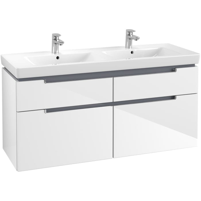 Villeroy & Boch Subway 2.0 Waschtischunterschrank XXL 128,7 cm, Griffe chromfarbig glänzend, 4 Auszüge