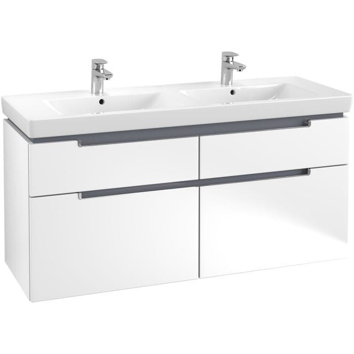 Villeroy & Boch Subway 2.0 Waschtischunterschrank XXL 128,7 cm, Griffe chromfarbig glänzend, 4 Auszüge