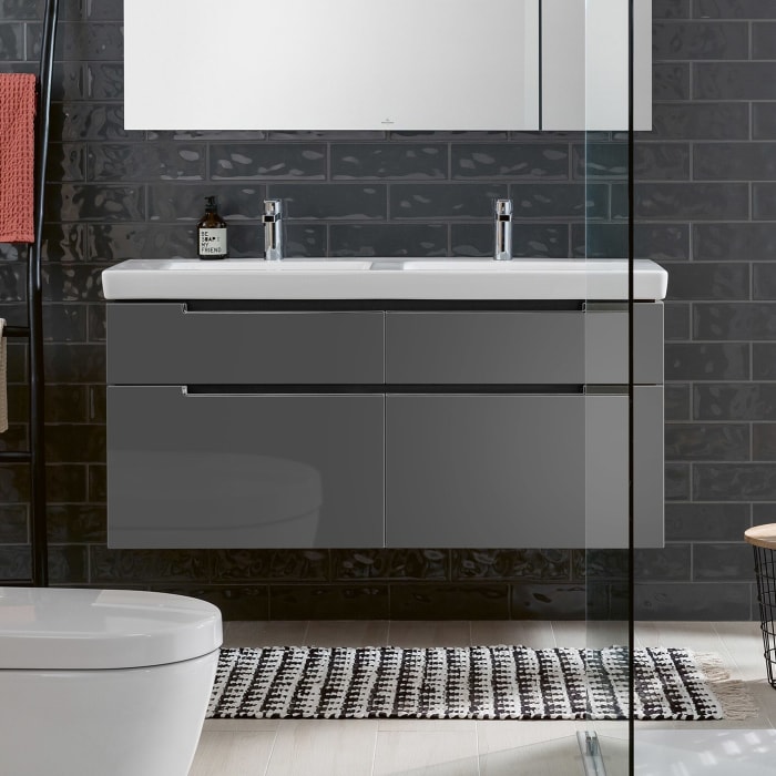 Villeroy & Boch Subway 2.0 Waschtischunterschrank XXL 128,7 cm, Griffe chromfarbig glänzend, 4 Auszüge