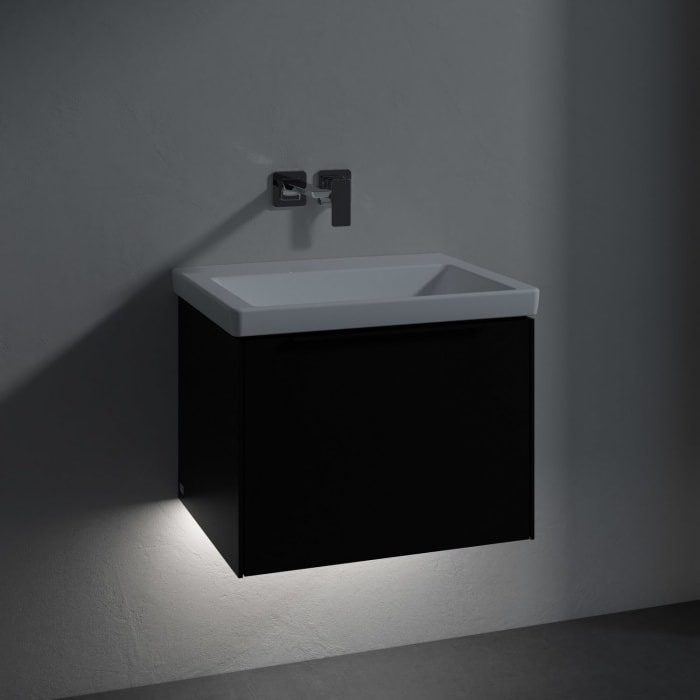 Villeroy & Boch Subway 3.0 Badmöbel-Set 60 cm mit Beleuchtung, Griff volcano black, 1 Auszug