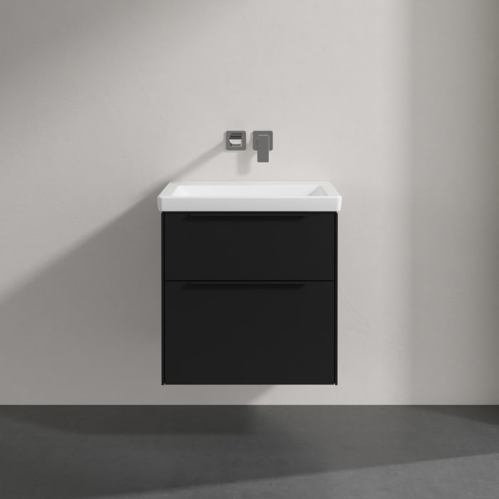 Villeroy & Boch Subway 3.0 Badmöbel-Set 60 cm mit Beleuchtung, Griff volcano black, 2 Auszüge