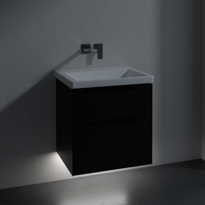 Villeroy & Boch Subway 3.0 Badmöbel-Set 60 cm mit Beleuchtung, Griff volcano black, 2 Auszüge
