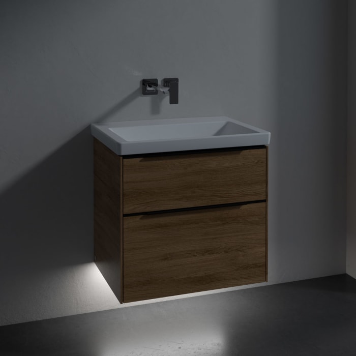 Villeroy & Boch Subway 3.0 Badmöbel-Set 65 cm mit Beleuchtung, Griff volcano black, 2 Auszüge