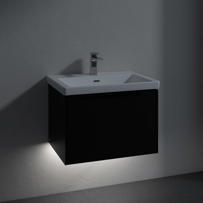 Villeroy & Boch Subway 3.0 Badmöbel-Set 65 cm mit Beleuchtung, Griff volcano black, 1 Auszug