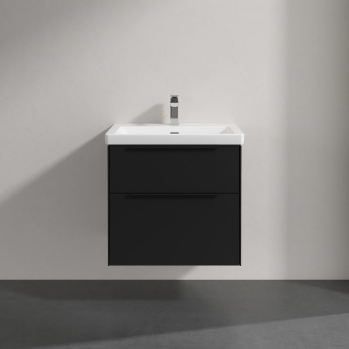 Villeroy & Boch Subway 3.0 Badmöbel-Set 65 cm mit Beleuchtung, Griff volcano black, 2 Auszüge