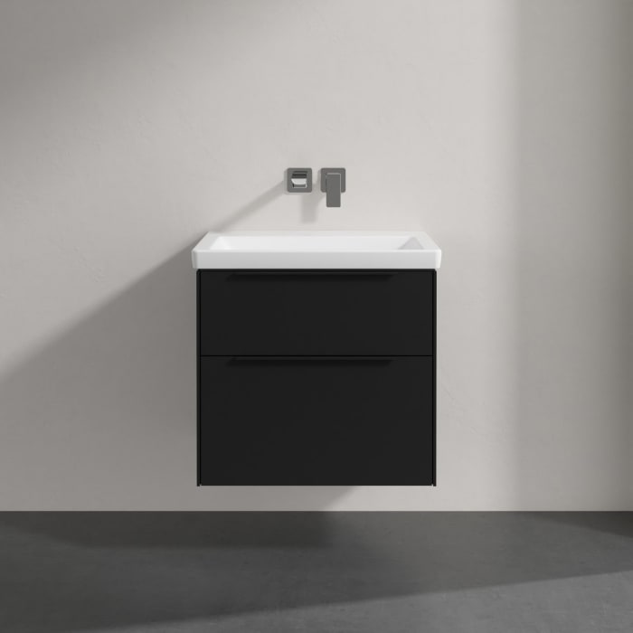 Villeroy & Boch Subway 3.0 Badmöbel-Set 65 cm mit Beleuchtung, Griff volcano black, 2 Auszüge