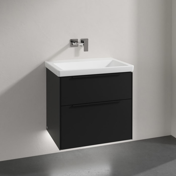 Villeroy & Boch Subway 3.0 Badmöbel-Set 65 cm mit Beleuchtung, Griff volcano black, 2 Auszüge