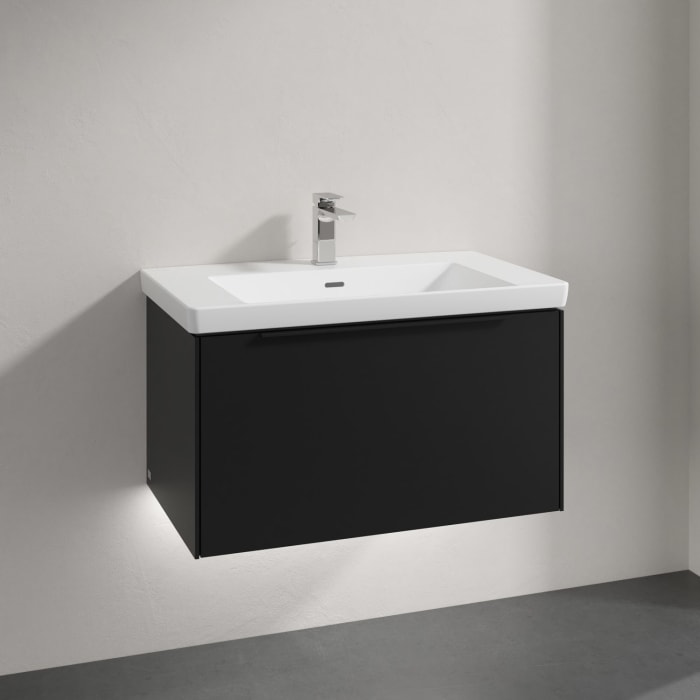 Villeroy & Boch Subway 3.0 Badmöbel-Set 80 cm mit Beleuchtung, Griff volcano black, 1 Auszug